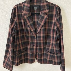 New York & Company Women's Checkered Blazer - Brown and Red